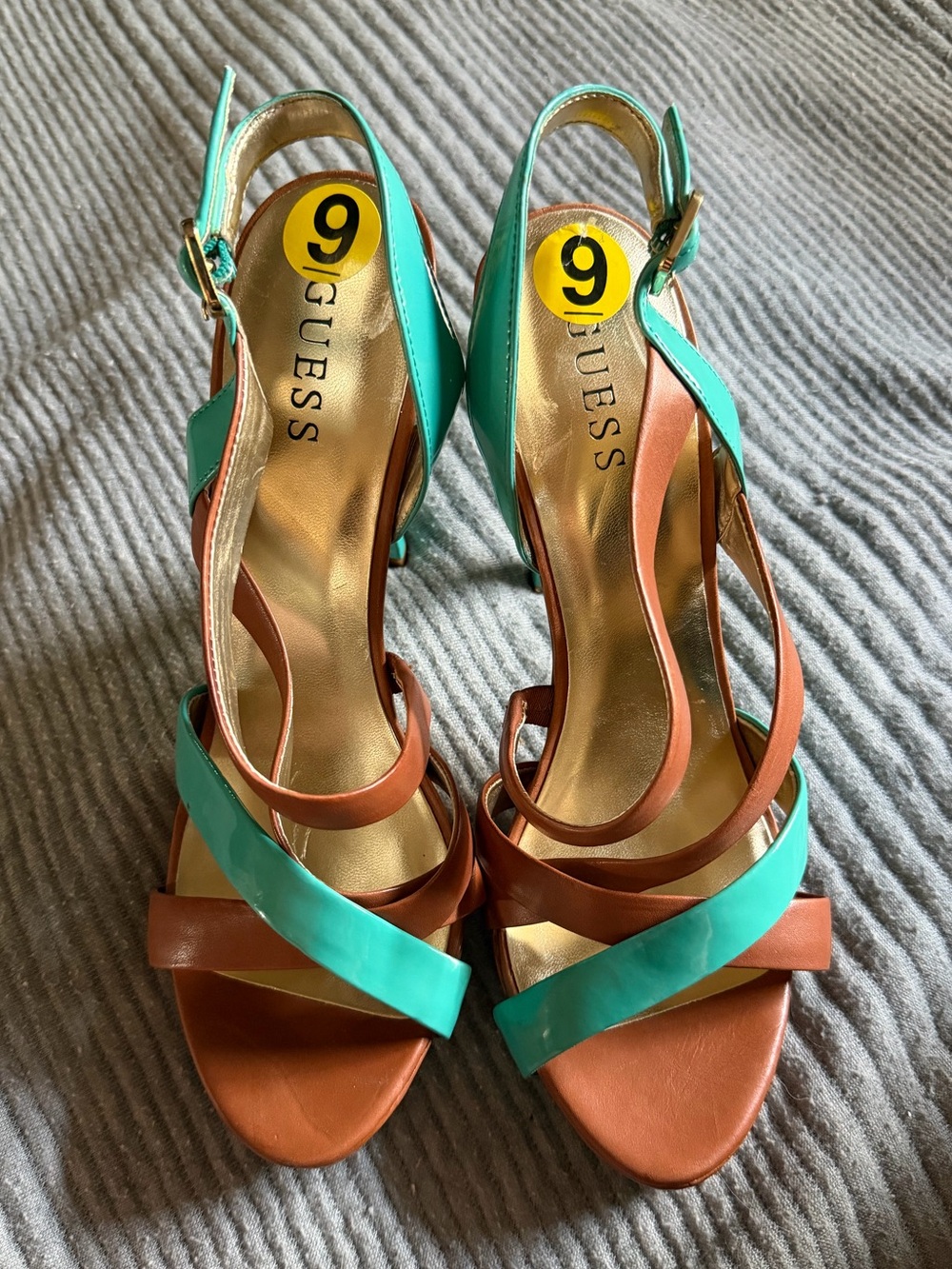 Vintage Guess Teal & Brown Strappy Sandal Heels